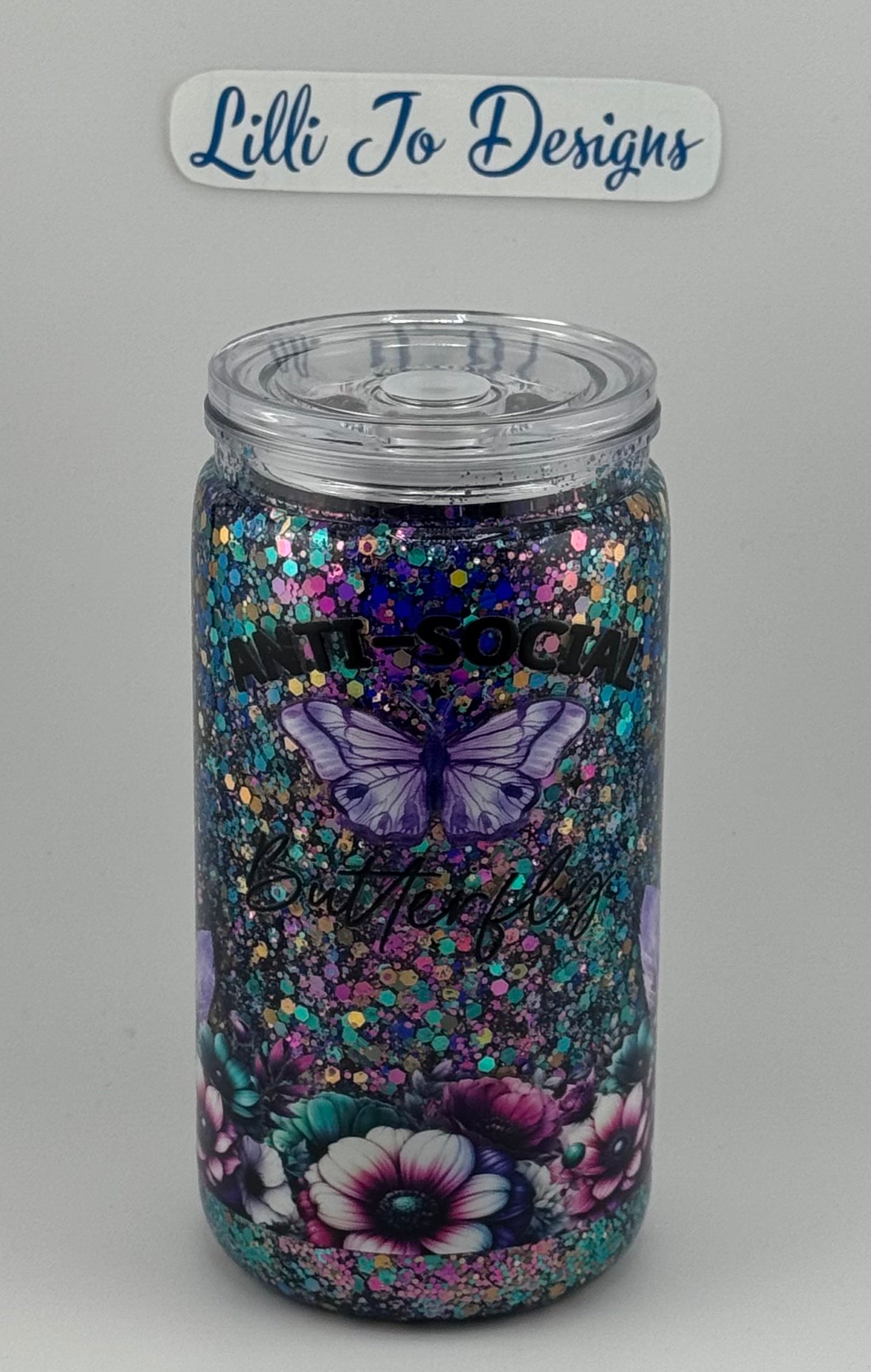 "Anti-Social Butterfly" 16oz Snow Globe Tumbler