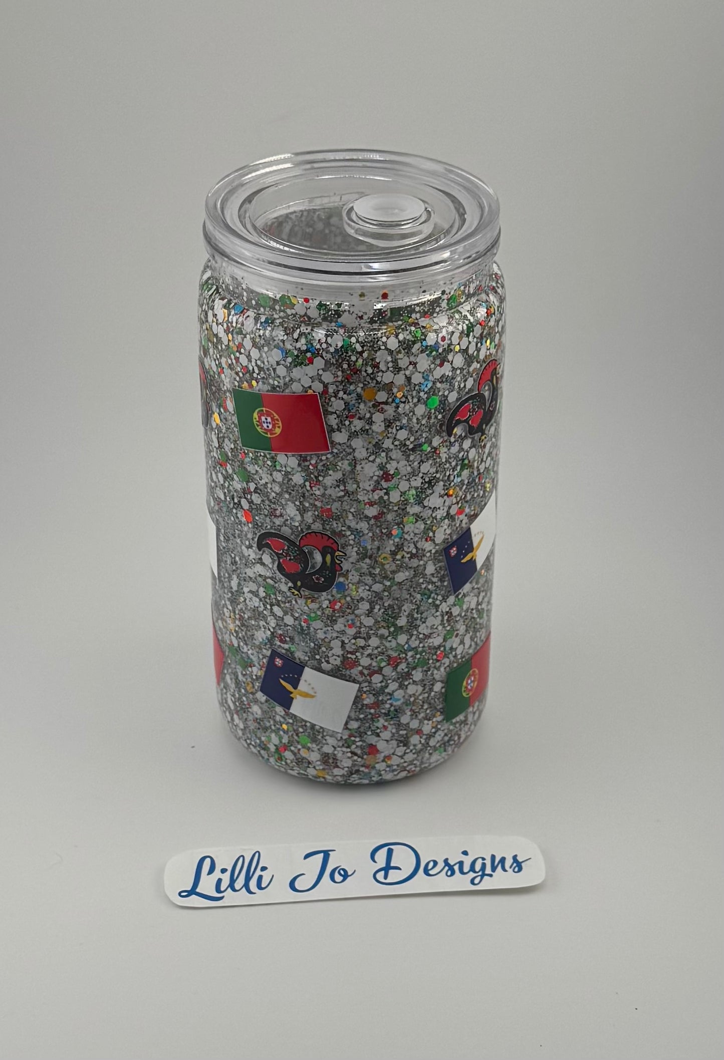 16oz Roosters, Portuguese and Azores Flags Snow Globe Tumbler