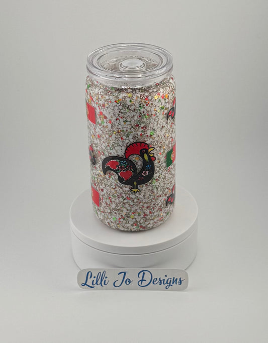 16oz Portuguese Festival Flag and Rooster Snow Globe Tumbler