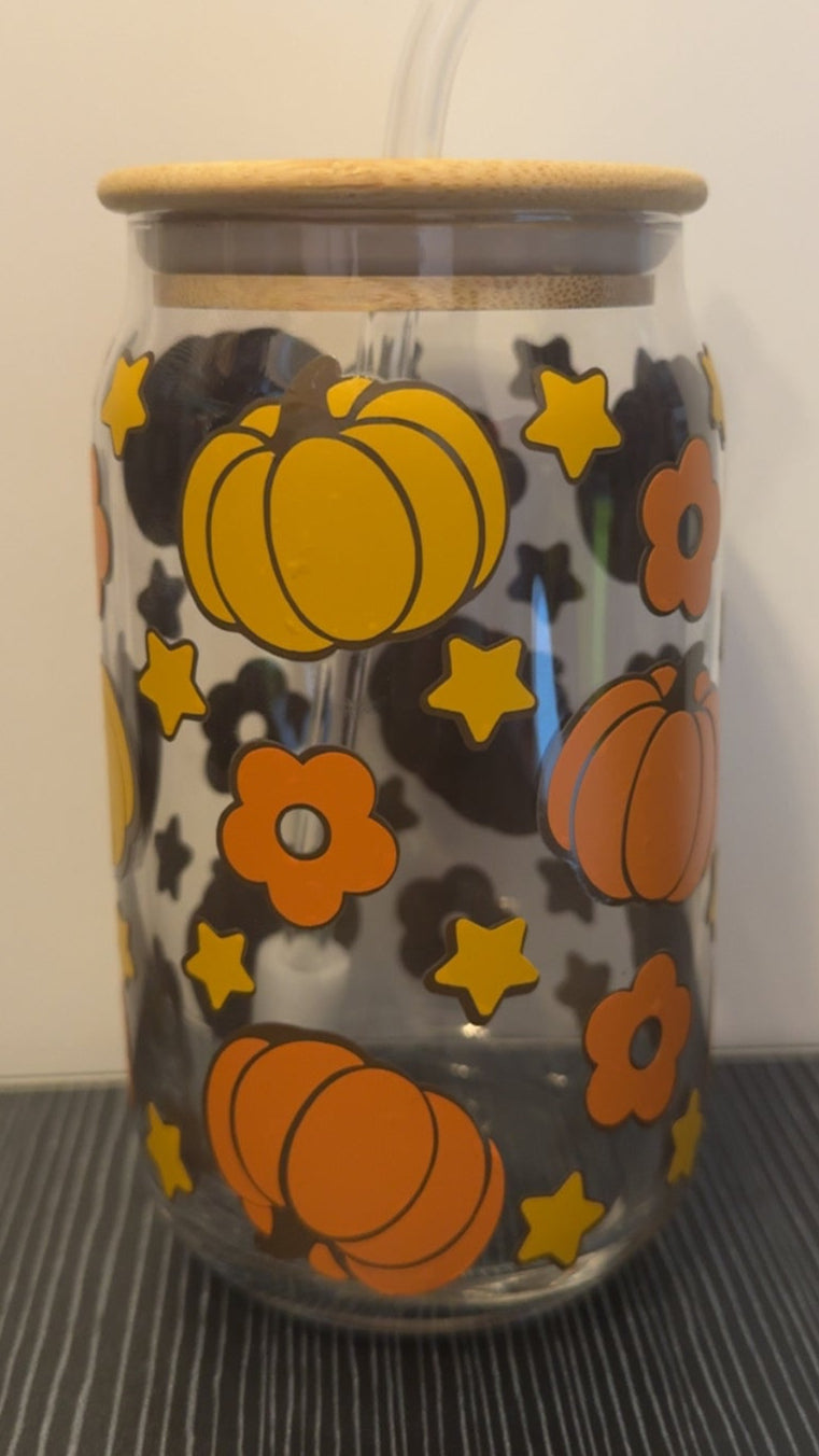 Fall Pumpkin 16oz Glass Tumbler