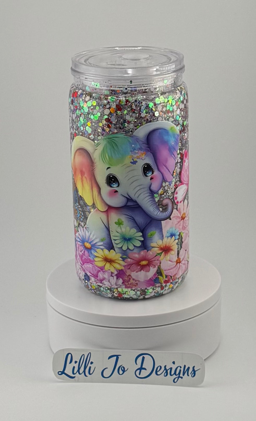 Rainbow Elephant 16oz Snow Globe Tumbler