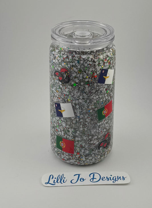 16oz Roosters, Portuguese and Azores Flags Snow Globe Tumbler